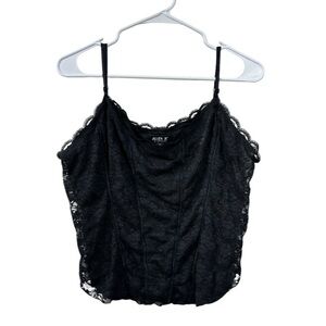 Vintage Y2K 00s Size XL Black Whimsy Goth Floral Lace Cami Tank Top Cropped